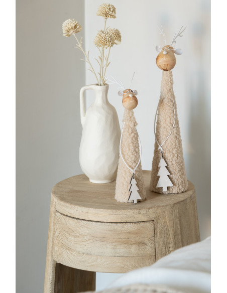 Renne de Noël décoratif beige laine, fer et paulownia 8x8x37 cm Pietven J-Line - 2