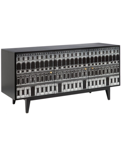 Buffet 3 portes noir et blanc en sapin 150x50x75,5 cm Almararo Ixia - 1