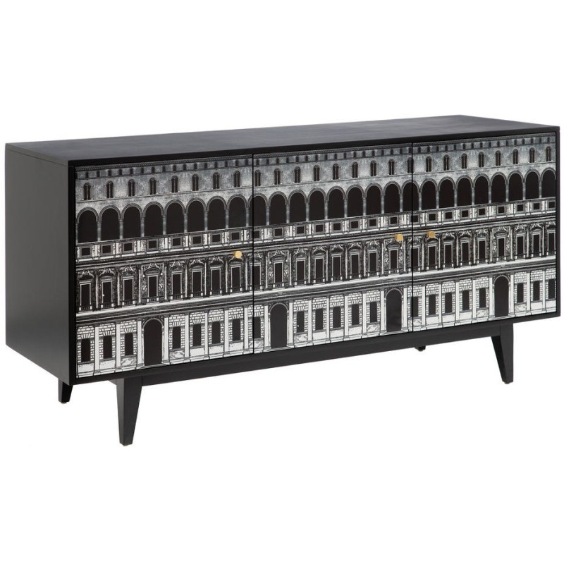 Buffet 3 portes noir et blanc en sapin 150x50x75,5 cm Almararo Ixia - 1