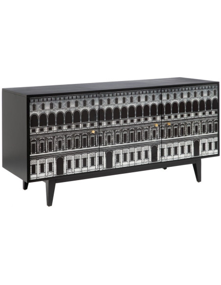 Buffet 3 portes noir et blanc en sapin 150x50x75,5 cm Almararo Ixia - 1