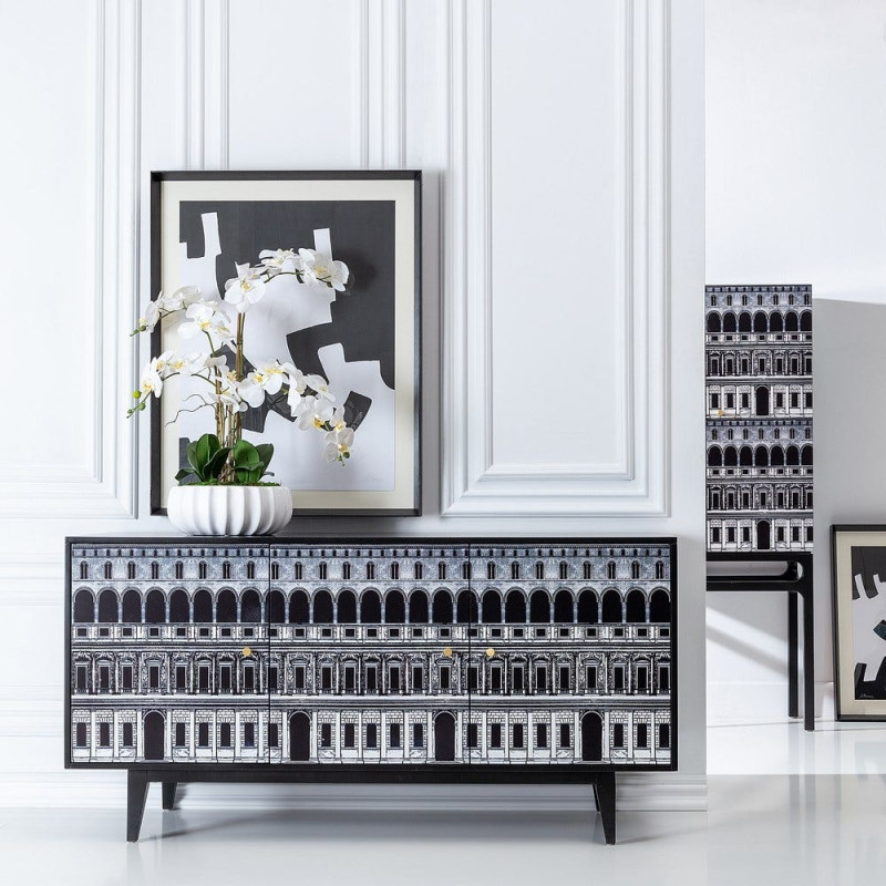 Buffet 3 portes noir et blanc en sapin 150x50x75,5 cm Almararo Ixia - 2