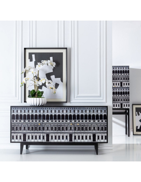 Buffet 3 portes noir et blanc en sapin 150x50x75,5 cm Almararo Ixia - 2