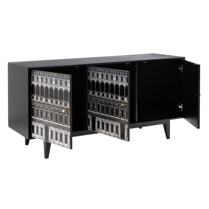 Buffet 3 portes noir et blanc en sapin 150x50x75,5 cm Almararo Ixia - 3