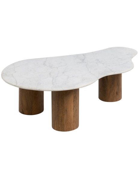 Table basse organique marbre blanc et manguier 135 cm Varelira Ixia - 1