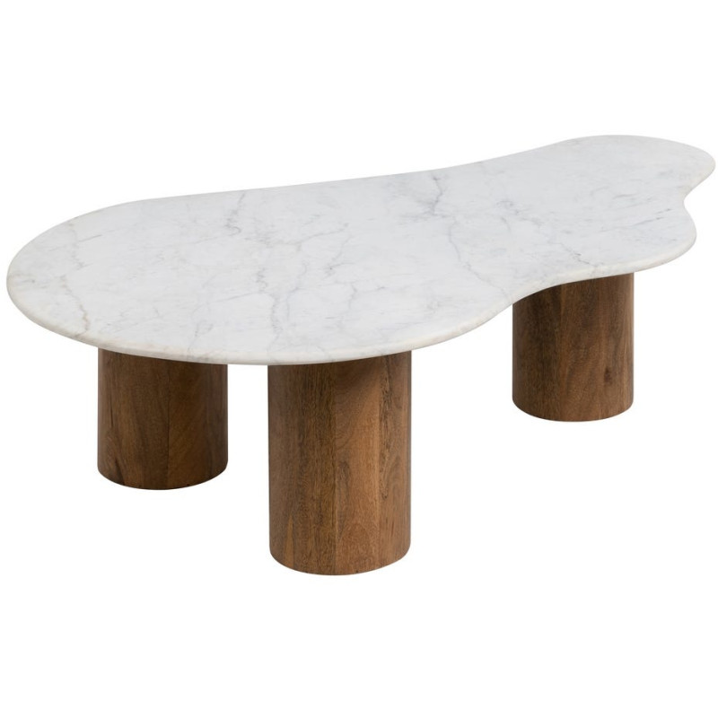 Table basse organique marbre blanc et manguier 135 cm Varelira Ixia - 1