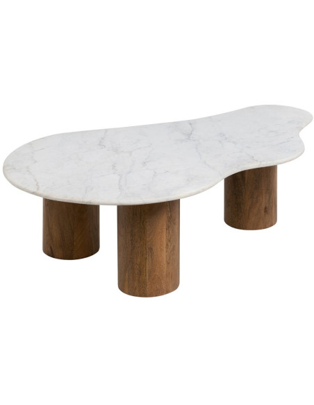 Table basse organique marbre blanc et manguier 135 cm Varelira Ixia - 1