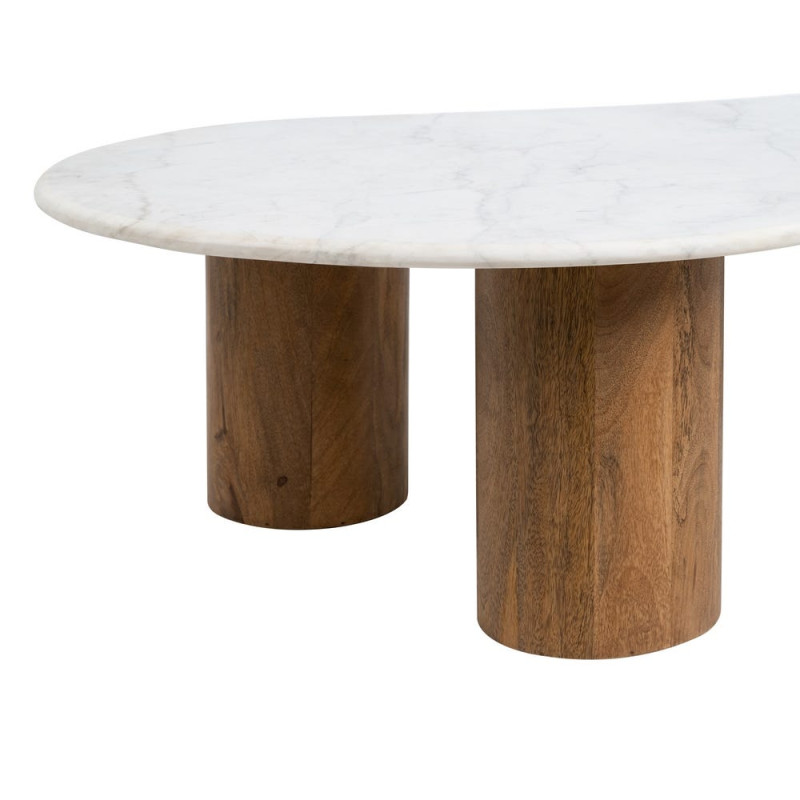 Table basse organique marbre blanc et manguier 135 cm Varelira Ixia - 8