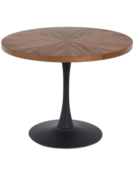 Table à manger ronde effet noyer métal noir 100 cm Ivernara Ixia - 1