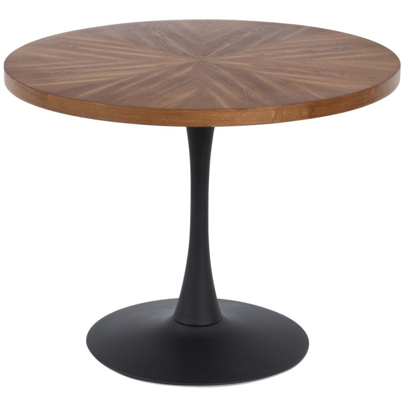 Table à manger ronde effet noyer métal noir 100 cm Ivernara Ixia - 1