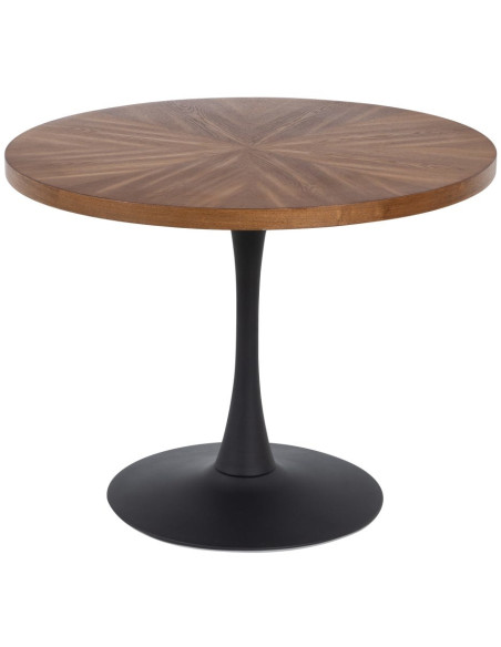 Table à manger ronde effet noyer métal noir 100 cm Ivernara Ixia - 1