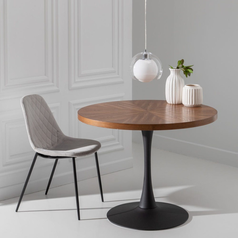 Table à manger ronde effet noyer métal noir 100 cm Ivernara Ixia - 2