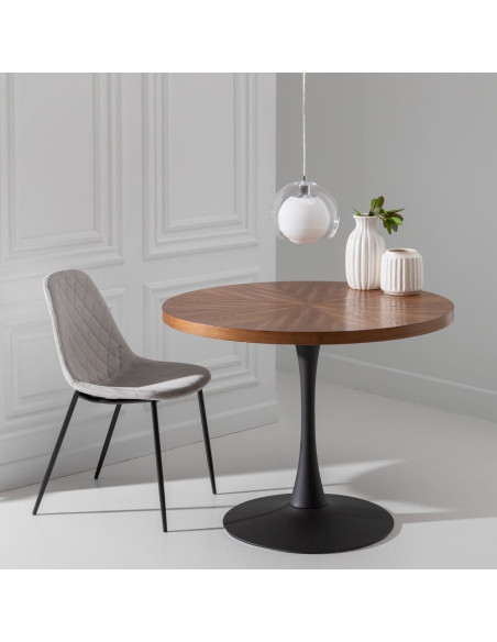 Table à manger ronde effet noyer métal noir 100 cm Ivernara Ixia - 2