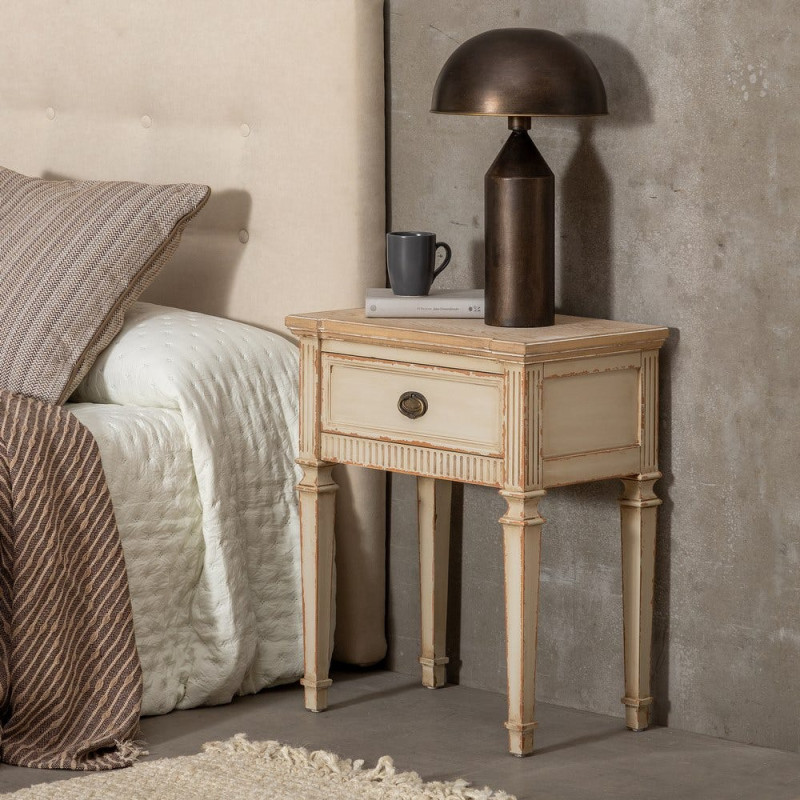 Table de chevet beige effet vieilli en sapin 56x36x68 cm Orelesa Ixia - 2