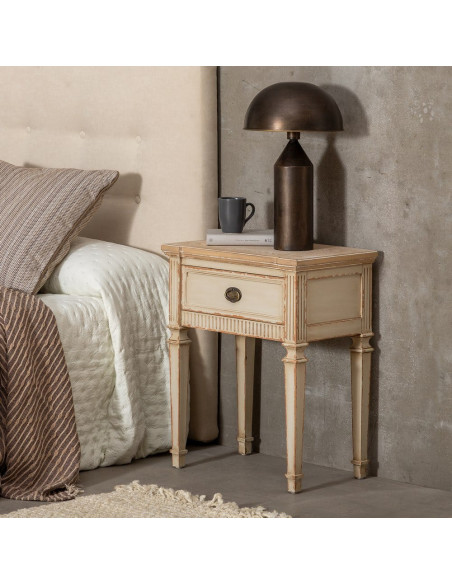 Table de chevet beige effet vieilli en sapin 56x36x68 cm Orelesa Ixia - 2