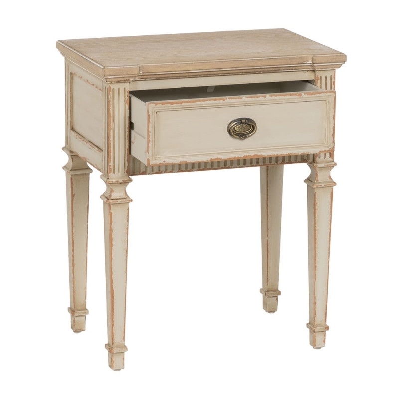 Table de chevet beige effet vieilli en sapin 56x36x68 cm Orelesa Ixia - 3