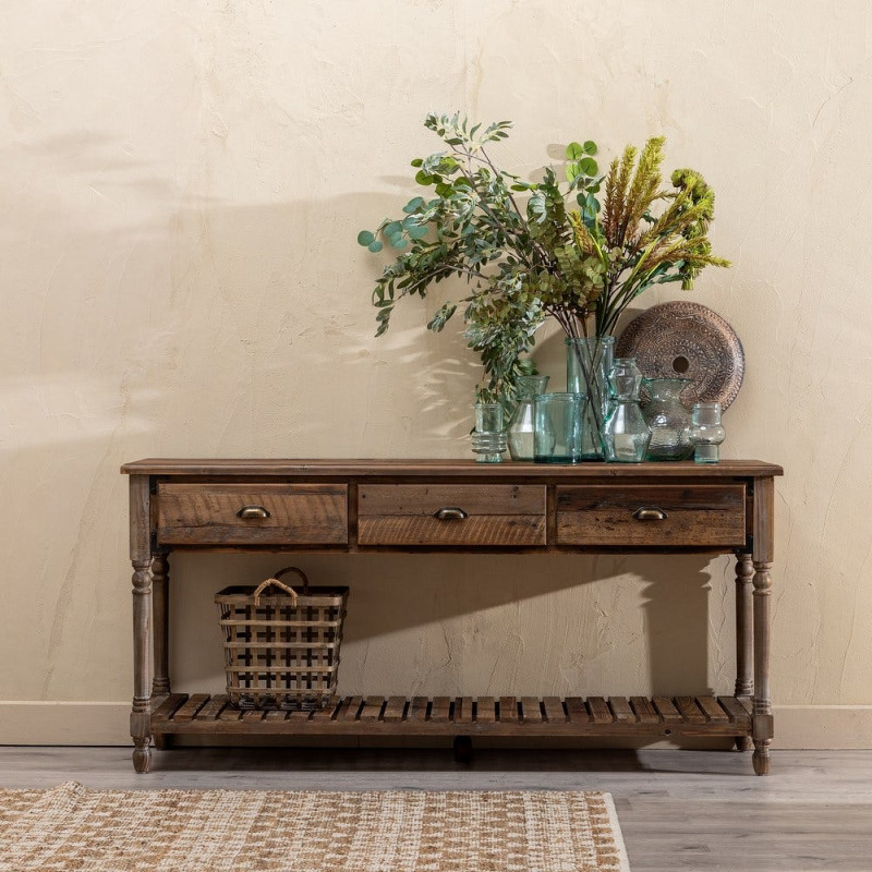 Console drapier 3 tiroirs en sapin brun 184,5 cm Ervenano Ixia - 2