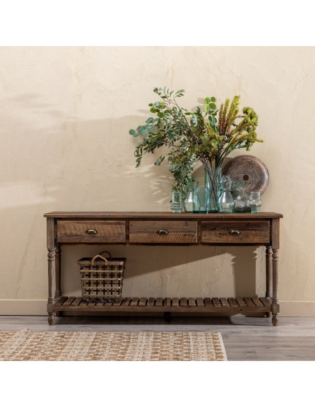 Console drapier 3 tiroirs en sapin brun 184,5 cm Ervenano Ixia - 2
