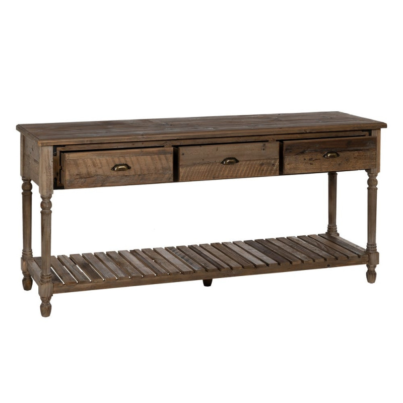 Console drapier 3 tiroirs en sapin brun 184,5 cm Ervenano Ixia - 3