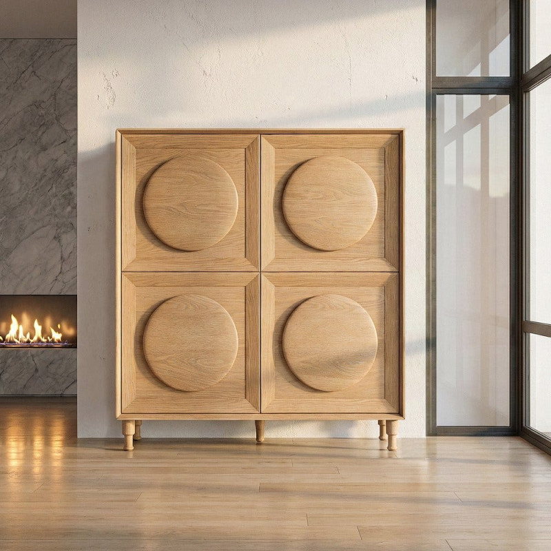 Buffet haut 4 portes chêne naturel 135x40x150 cm Cabinet Ixia - 2