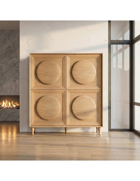 Buffet haut 4 portes chêne naturel 135x40x150 cm Cabinet Ixia - 2