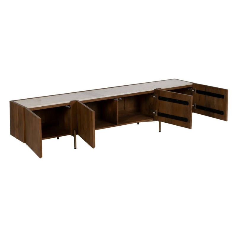 Meuble TV 4 portes en acacia et marbre blanc 200x35x46 cm Havelano Ixia - 2
