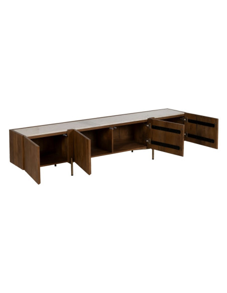 Meuble TV 4 portes en acacia et marbre blanc 200x35x46 cm Havelano Ixia - 2