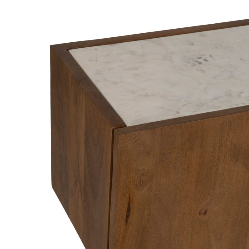 Meuble TV 4 portes en acacia et marbre blanc 200x35x46 cm Havelano Ixia - 3