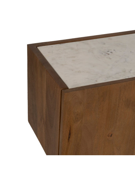 Meuble TV 4 portes en acacia et marbre blanc 200x35x46 cm Havelano Ixia - 3