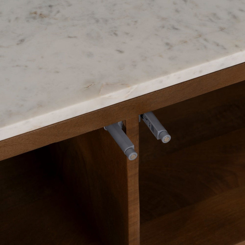 Meuble TV 4 portes en acacia et marbre blanc 200x35x46 cm Havelano Ixia - 5