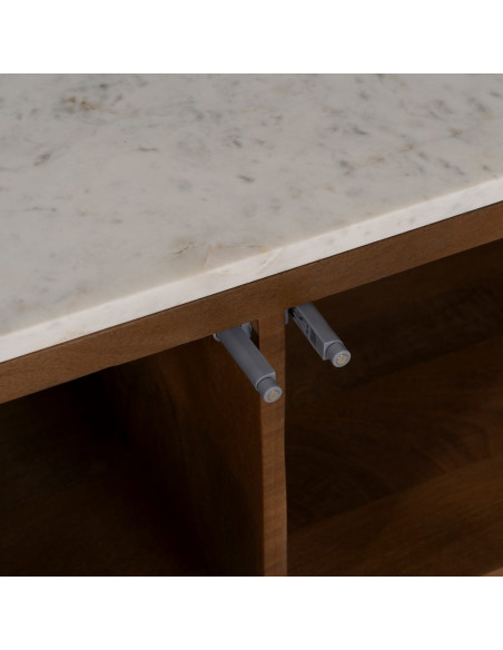 Meuble TV 4 portes en acacia et marbre blanc 200x35x46 cm Havelano Ixia - 5