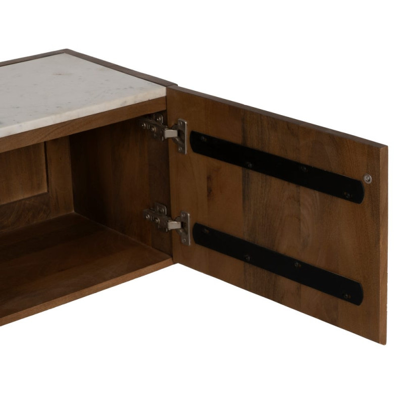 Meuble TV 4 portes en acacia et marbre blanc 200x35x46 cm Havelano Ixia - 6