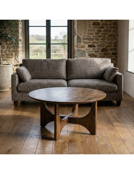 Table basse ronde bois de manguier brun 90 cm Zarelora Ixia - 2