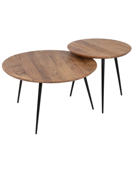 Lot de 2 tables basses gigognes rondes acacia 70/50 cm Arelela Ixia - 1