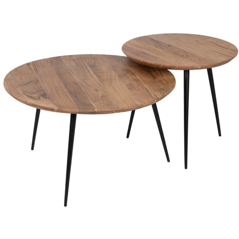 Lot de 2 tables basses gigognes rondes acacia 70/50 cm Arelela Ixia - 1