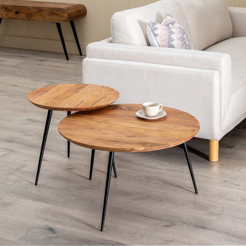 Lot de 2 tables basses gigognes rondes acacia 70/50 cm Arelela Ixia - 2