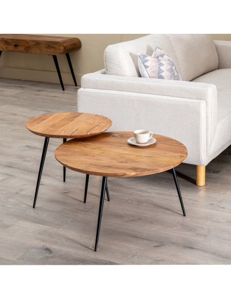 Lot de 2 tables basses gigognes rondes acacia 70/50 cm Arelela Ixia - 2