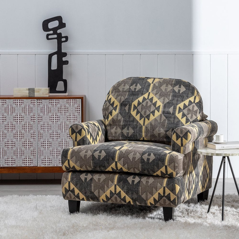 Fauteuil ethnique taupe en coton 91x90x95 cm Esmarano Ixia - 2