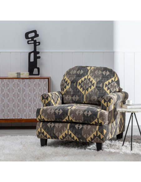 Fauteuil ethnique taupe en coton 91x90x95 cm Esmarano Ixia - 2
