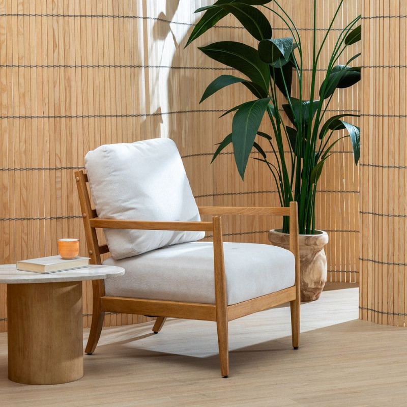 Fauteuil scandinave blanc cassé tissu et bois 65x71x88 cm Tarenano Ixia - 2