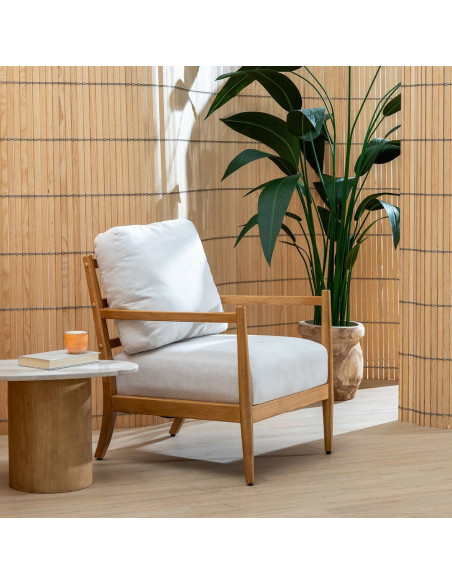 Fauteuil scandinave blanc cassé tissu et bois 65x71x88 cm Tarenano Ixia - 2