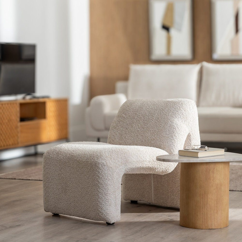 Fauteuil lounge bouclette beige 62x86x69 cm Varelaro Ixia - 2