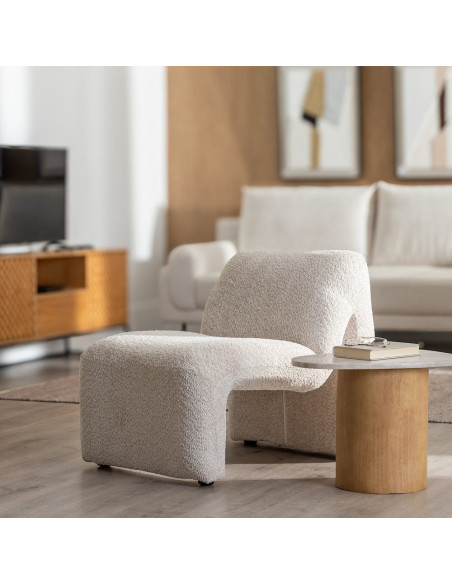 Fauteuil lounge bouclette beige 62x86x69 cm Varelaro Ixia - 2