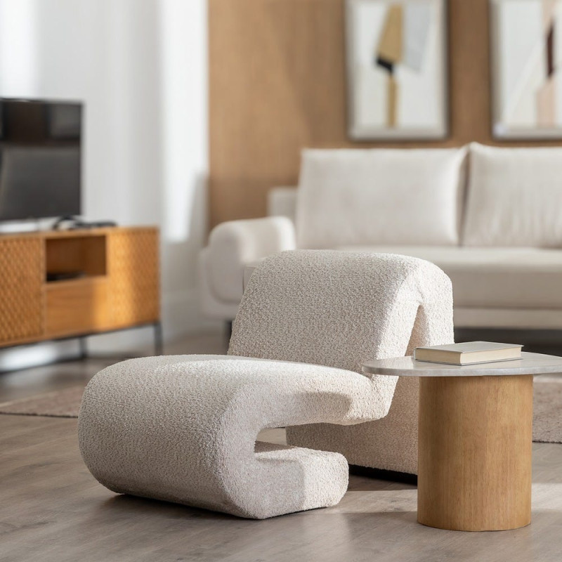 Fauteuil bas bouclette beige 60x90x63 cm Harelero Ixia - 2