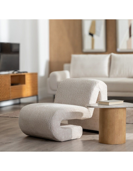 Fauteuil bas bouclette beige 60x90x63 cm Harelero Ixia - 2