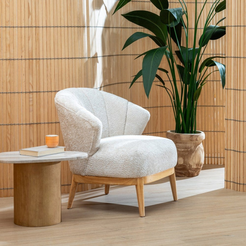 Fauteuil bouclette crème dossier coquille 71x75x76 cm Virenoro Ixia - 2