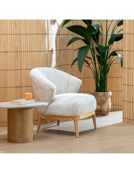 Fauteuil bouclette crème dossier coquille 71x75x76 cm Virenoro Ixia - 2
