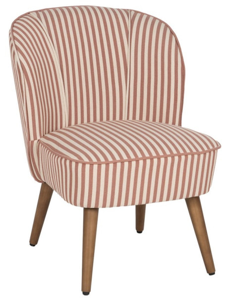 Fauteuil rayé terracotta tissu et hévéa 54x64x73 cm Elarano Ixia - 1