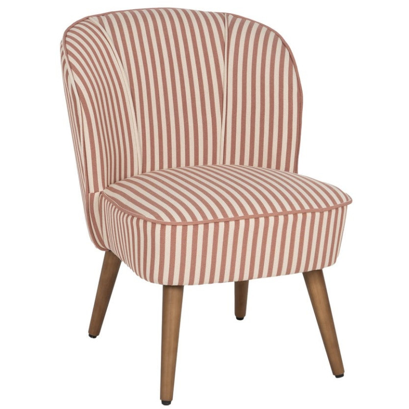 Fauteuil rayé terracotta tissu et hévéa 54x64x73 cm Elarano Ixia - 1