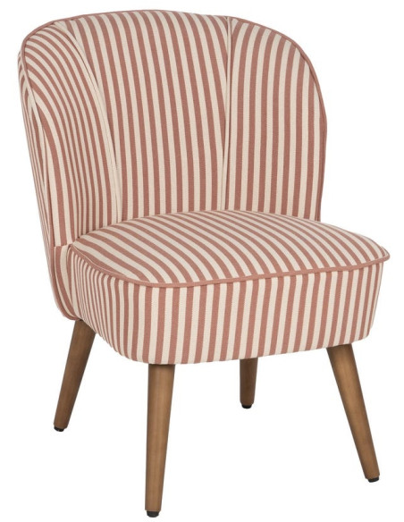 Fauteuil rayé terracotta tissu et hévéa 54x64x73 cm Elarano Ixia - 1