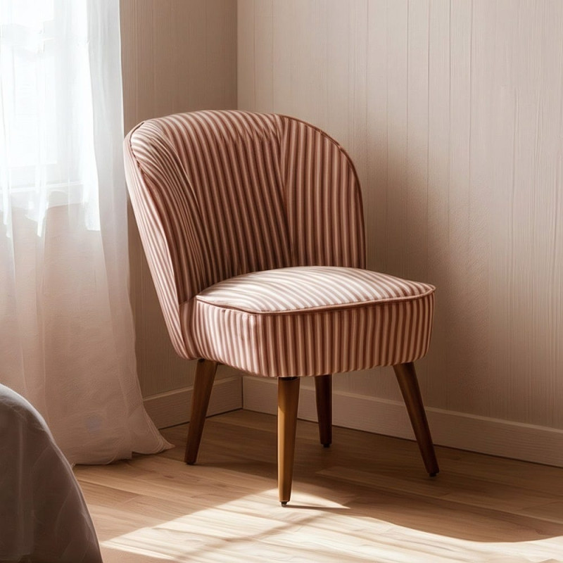 Fauteuil rayé terracotta tissu et hévéa 54x64x73 cm Elarano Ixia - 2